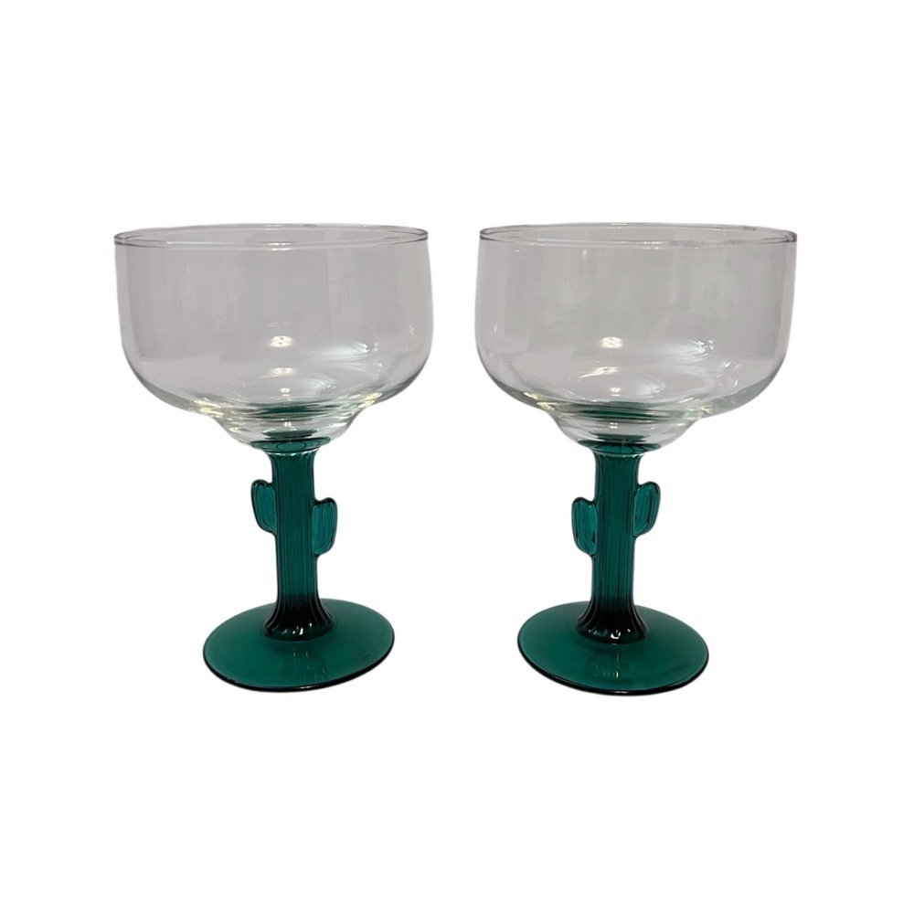 Libbey Cactus Margarita Glasses Set of‎ 2 Green Stem Southwestern Barware